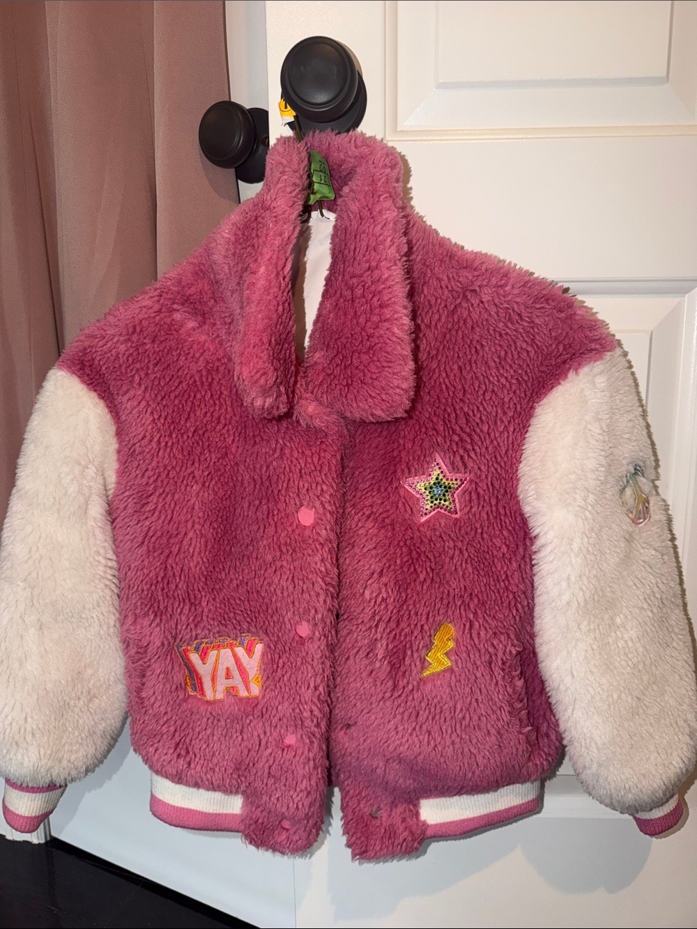 Lola and the boysKids Plush Pink & Cream Patch Jacket